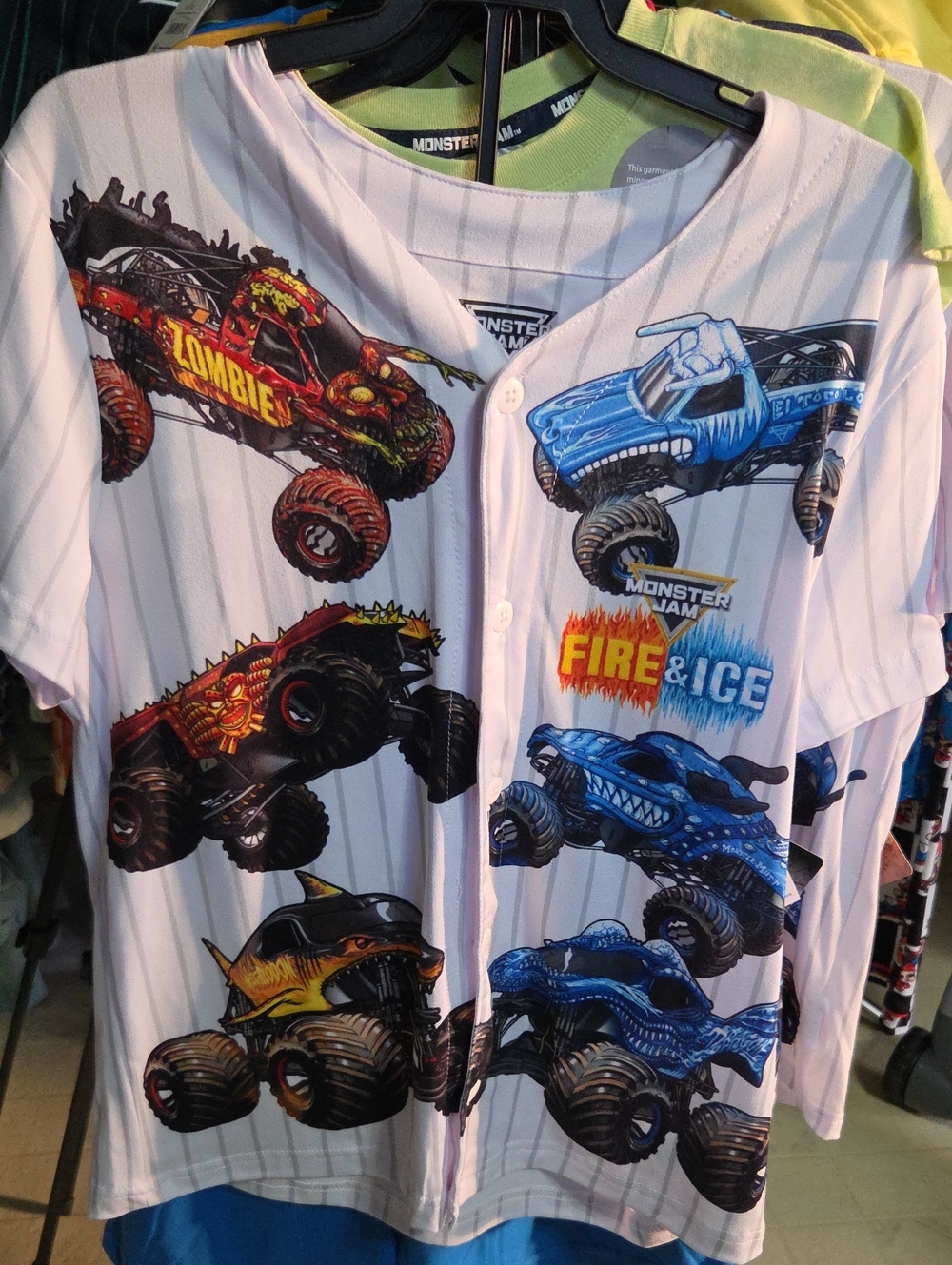 NWT Fire & Ice Boys' Monster Jam Graphic Button-Up Shirt, Blue Shorts Pajama Set